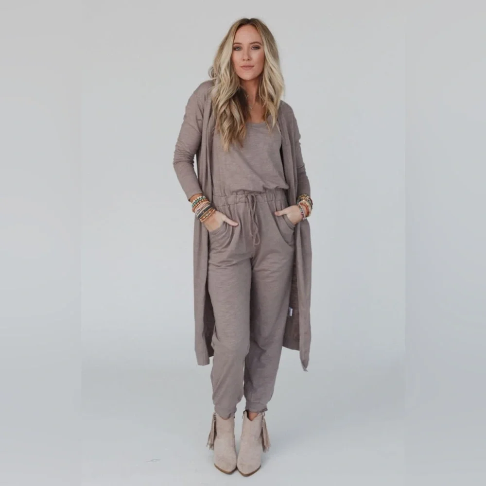 ✨NWOT Three Bird Nest Set To Go Jumpsuit & Cardigan Set - Picture 1 of 6